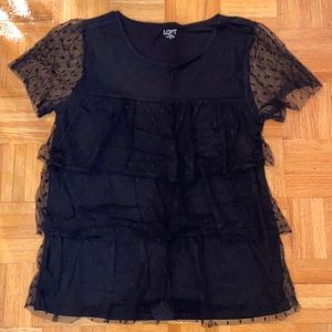 Beautiful black Loft ruffle t shirt